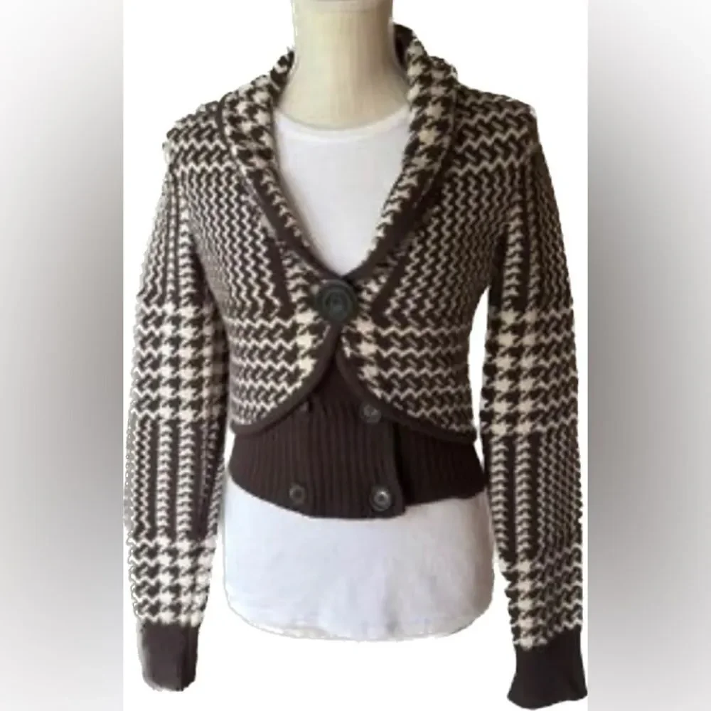 Anthropologie Cartonnier - Wool Brown Jabberwocky Cardigan Sweater - size L NWOT - Picture 2 of 10